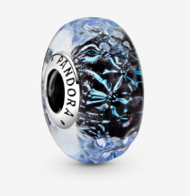 Charm cristal de Murano azul oscuro con copos plateados