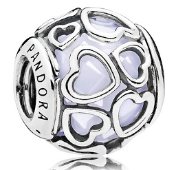 Charm Pandora corazones calados cristal lila