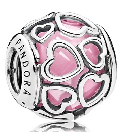 Charm Pandora corazones calados cristal rosa