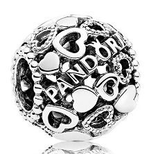 [CH108] Charm bola calada corazones y logo Pandora
