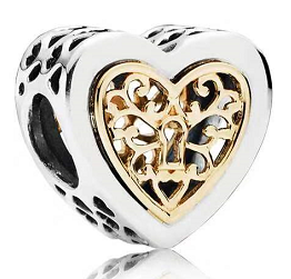 Charm corazón cerradura Pandora plata y oro