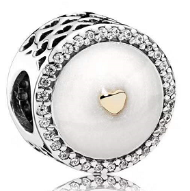 Charm bola esmalte blanco halo circonias corazón dorado