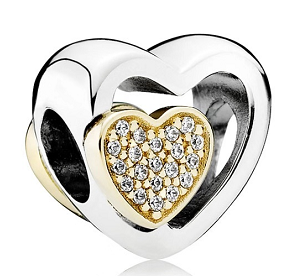 Charm Pandora corazón pavé baño dorado bicolor