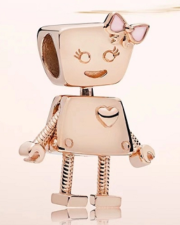 Charm robot niña baño oro rosa lazo