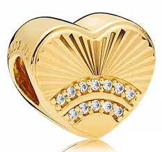 Charm corazón dorado rayos y circonias curva