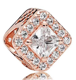 Charm cuadrado circonia central oro rosa halo