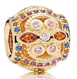 Charm Pandora Bola Circonias Multicolor Baño Dorado