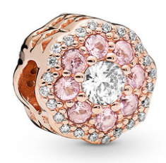Charm Pandora Flor Circonias Rosa y Blanco Baño Oro Rosa