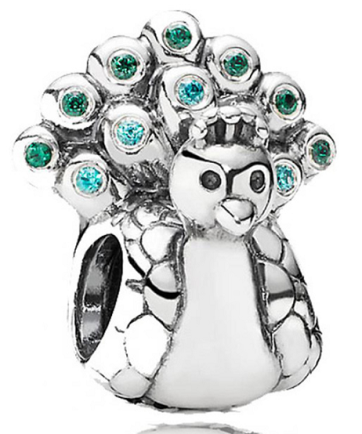 Charm Pandora pavo real circonias turquesa