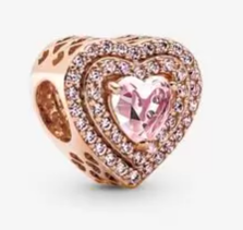 [CH265] Charm corazón halo doble circonia rosa Pandora