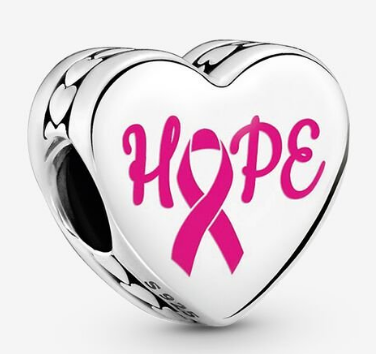 Charm corazón plata Hope cinta rosa