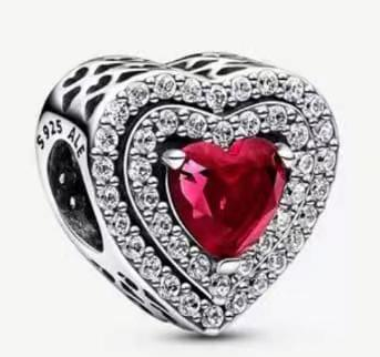 [CH314] Charm corazón halo circonia roja