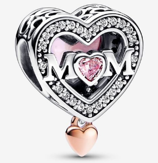 Charm corazón Mom circonia rosa colgante