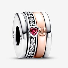 Charm anillo doble circonia corazón oro rosa