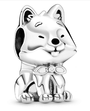 Charm Pandora perrito Shiba Inu lazo plata