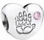 Charm Pandora corazón huella de bebé circonia rosa