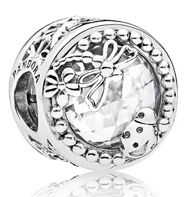 Charm Pandora Circonia Blanca Margaritas y Mariquita