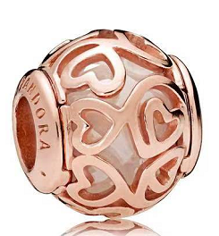 Charm Pandora corazones calados baño oro rosa