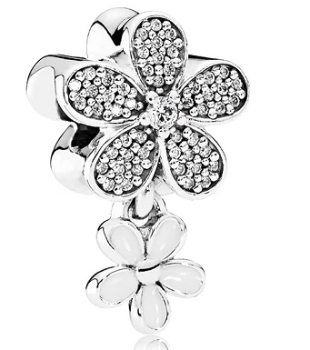 Charm colgante Pandora margarita pavé con dije esmalte blanco