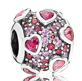 Charm Pandora corazones múltiples rojo y rosa