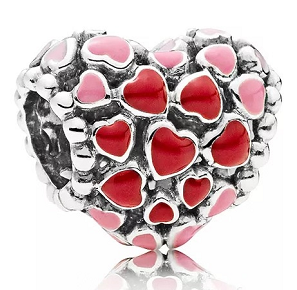 Charm Pandora corazón mosaico rojo y rosa