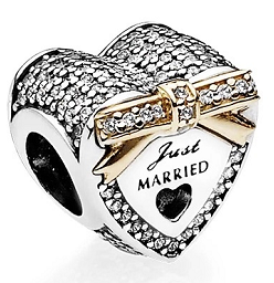 Charm Pandora corazón Just Married lazo dorado