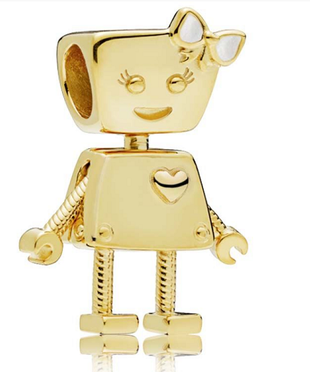 Charm Pandora Robot Femenino Baño Dorado