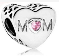 Charm Pandora Corazón Mom Piedra Rosa