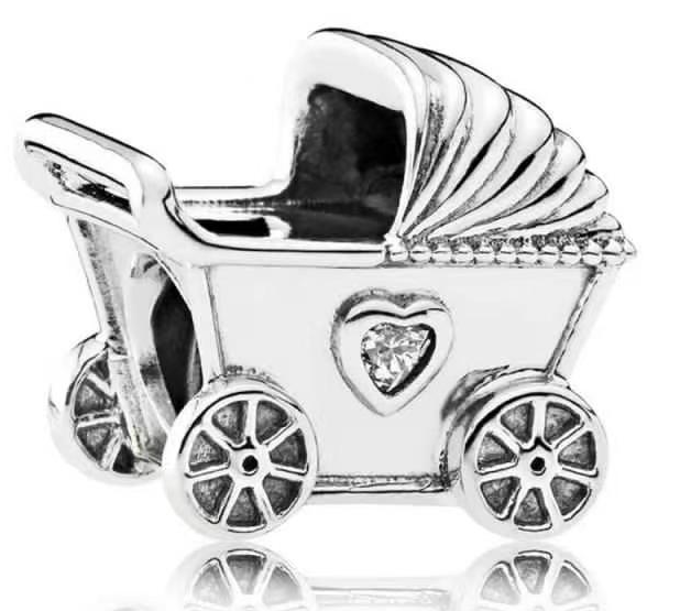 Charm coche de bebé corazón circonia Pandora
