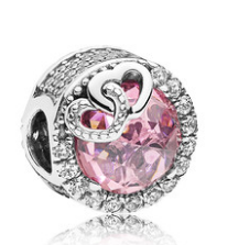Charm piedra rosa doble corazón halo Pandora