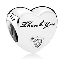 Charm corazón grabado Thank You piedra Pandora