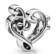 Charm Pandora corazón calado notas musicales