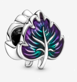 Charm Pandora hoja esmalte morado y turquesa