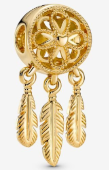 Charm Pandora atrapasueños dorado con plumas