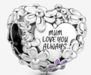 Charm corazón Mum Love You Always flores esmalte blanco