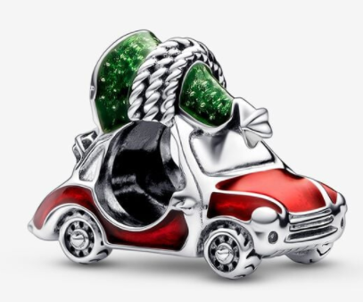 Charm auto navideño con árbol esmalte rojo y verde