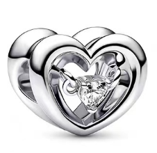 Charm corazón calado con circonia flotante Pandora