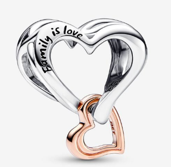 Charm corazones enlazados Family Is Love bicolor Pandora