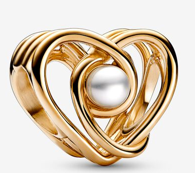 Charm corazón líneas doradas con perla Pandora