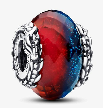 Charm cristal de Murano rojo y azul con dragones Pandora
