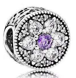 Charm flor pavé halo circonia lila