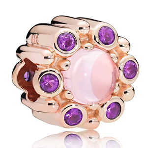 Charm flor Pandora piedra rosa y circonias moradas