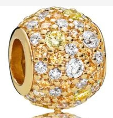 Charm bola Pandora pavé baño dorado circonias ámbar