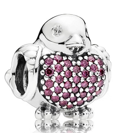 Charm pareja de pájaros Pandora corazón pavé rosa