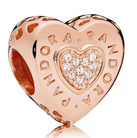 [CH1153] Charm corazón logo Pandora baño oro rosa
