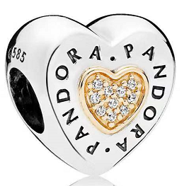 [CH1154] Charm corazón logo Pandora plata y dorado