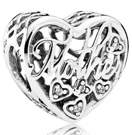 Charm corazón calado Mother circonias plata