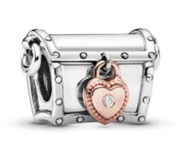 Charm cofre del tesoro candado corazón oro rosa