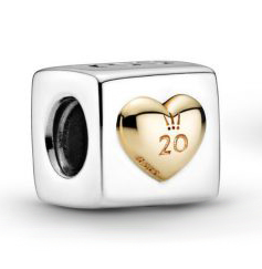 Charm cubo corazón dorado número 20 Pandora