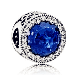 Charm Pandora halo corazón calado azul zafiro